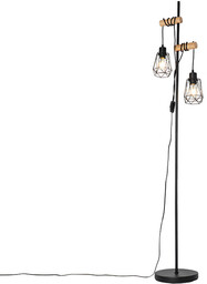 QAZQA Rustykalna lampa podłogowa czarna drewno 2-źródła światła