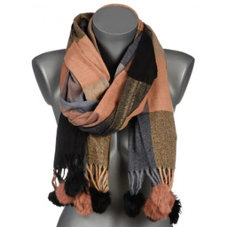 Szalik damski w kratę z POMPONAMI na prezent