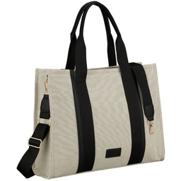 Duży shopper damski w beżowo-czarnym kolorze wykonany