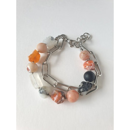 Pakamera Bransoletka RAW z grubym łańcuchem, opal ognisty,