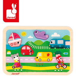 Janod, Puzzle Drewniane 3d Pojazdy, 7 El.