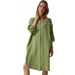 TRENDYOL LUŹNA SUKIENKA KOSZULOWA Z ZAKŁADKAMI KHAKI 38