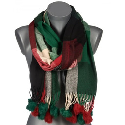 Szalik damski w kratę z POMPONAMI na prezent