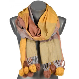 Szalik damski w kratę z POMPONAMI na prezent