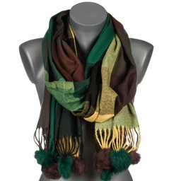 Szalik damski w kratę z POMPONAMI na prezent