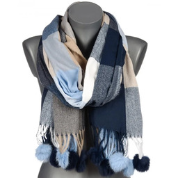 Szalik damski w kratę z POMPONAMI na prezent