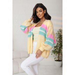 Kardigan Damski Oversize Wełna Akryl Żółty Modny Sweter