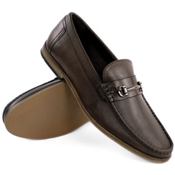 Loafersy męskie skórzane z klamrą brązowe rozmiar 45