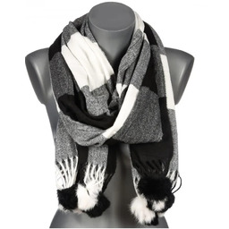 Szalik damski w kratę z POMPONAMI na prezent