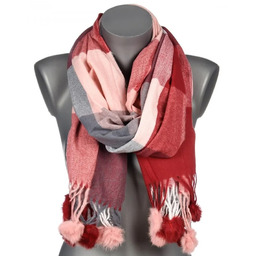 Szalik damski w kratę z POMPONAMI na prezent