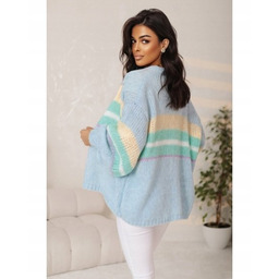 Kardigan Damski Oversize Wełna Akryl Błękit Modny Sweter