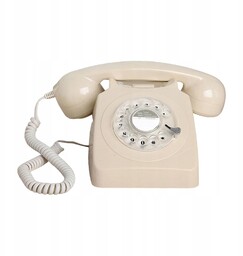 Vintage Telefon Obrotowy Beżowy Mechaniczny Dzwonek Retro Styl