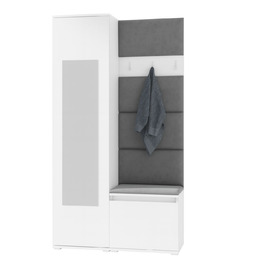 Biała garderoba do przedpokoju z szafą i siedziskiem