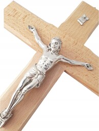 Krzyż Duży Ścienny Wiszący Jasny Drewniany 37 cm