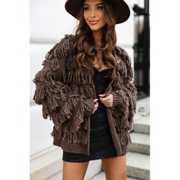 Kardigan Frędzle Boho Oversize Ciepły sweter Polska Jakość