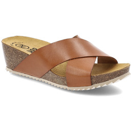 Brązowe Klapki Hee Stylowe Obuwie Damskie Na Koturnie