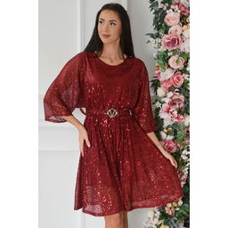 Sukienka kimono cekinowa z paskiem bordo Greta