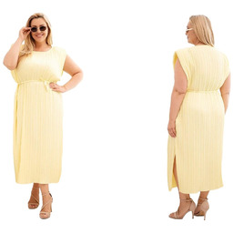 Żółta sukienka damska Plus Size wiskozowa plisowana