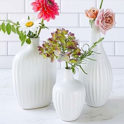 Teksturowane, ceramiczne, minimalistyczne białe wazony (zestaw 3 szt.)