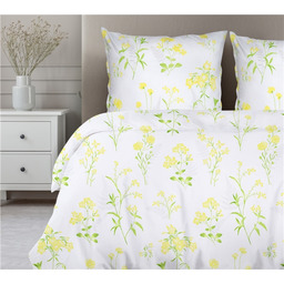Greno Pościel bawełniana 220x200 Bratku biała żółta kwiaty