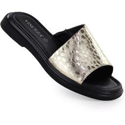 Skórzane klapki damskie złote Vinceza 66914