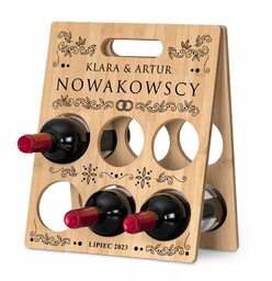 Drewniany stojak na wino z nadrukiem na prezent
