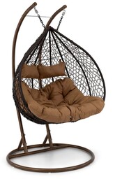 Fotel wiszący dwuosobowy HC-008 ciemny brąz technorattan, poduszki