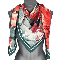 Chusta damska DUŻA 130x130 satynowa w KWIATOWY WZÓR