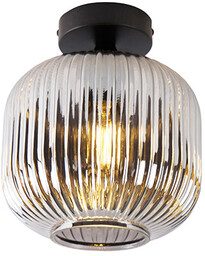 Plafon art deco czarny z przydymionym szkłem -