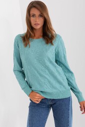 Miętowy damski sweter we wzory