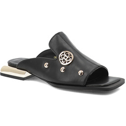 S.Barski Klapki damskie, z szeroką cholewką ze skóry