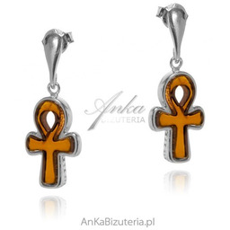 ankabizuteria.pl Kolczyki srebrne z koniamowym bursztynem Ankh