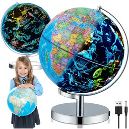 Globus Lampka Nocna Led Z Obrotową Kulą Ziemską
