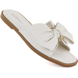 Klapki damskie płaskie z kokardą białe eVento 5479