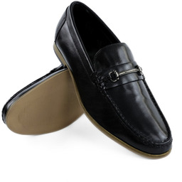 Loafersy męskie skórzane z klamrą czarne rozmiar 45