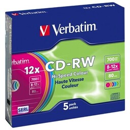 VERBATIM Płyta Colour Slim CD-RW, 700 MB, 12x