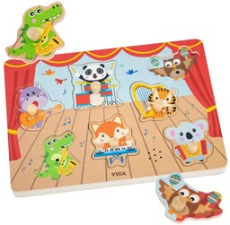 VIGA Puzzle Dźwiękowe Dopasuj Muzykujące Zwierzęta