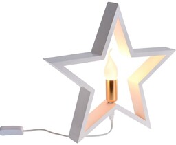 Lampka stołowa drewniana biała gwiazda 34,5 cm