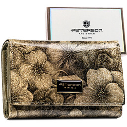 Złoty portfel damski wykonany ze skóry naturalnej