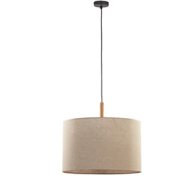Lampa wisząca drewniana czarno-sosnowa z beżowym kloszem