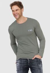 EMPORIO ARMANI Zielony longsleeve męski z granatowym logo