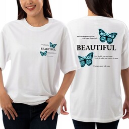 KOSZULKA T-Shirt DAMSKA OVERSIZE Boyfriend Biała BEAUTIFUL Motyle