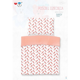 Pościel 90x120 Birdy Ptaszki biała koralowa groszk