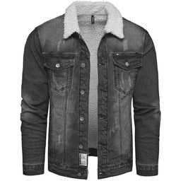 Kurtka męska jeansowa z futrem czarna Recea