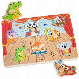 Viga Puzzle Dźwiękowe Dopasuj Muzykujące Zwierzęta