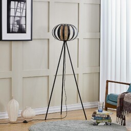 Lampa podłogowa Lindby Tamira, czarna, rattan, 143 cm