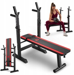 Ławka treningowa prosta 270kg regulowana ze stojakami gumowe