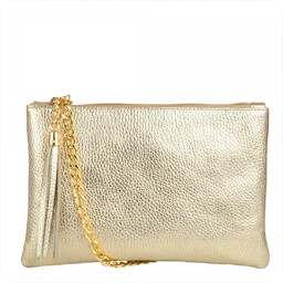 Skórzana złota kopertówka wizytowa