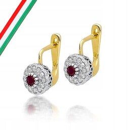 Złote kolczyki 585 eleganckie z rubinami i brylantami