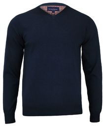 Sweter w Serek (V-neck) Granatowy Męski, 100% Bawełna,